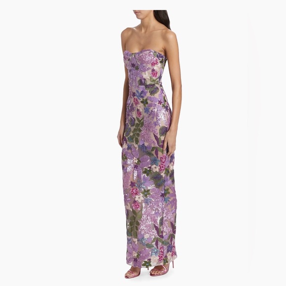 Bronx and Banco Dahlia Floral-Embellished Strapless Gown Size XS - Picture 3 of 16